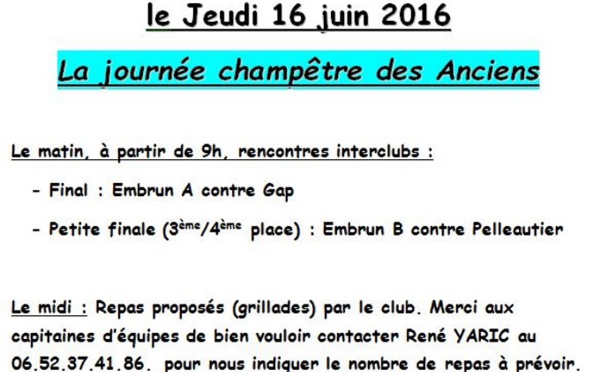 Journée champêtre des Anciens le jeudi 16 juin à EMBRUN